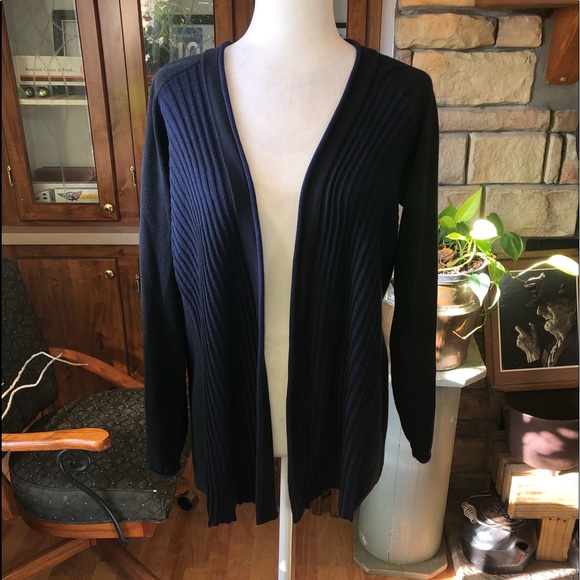 Chico's Sweaters - Chico’s size 1 medium blue and black open front cardigan ribbed on the back